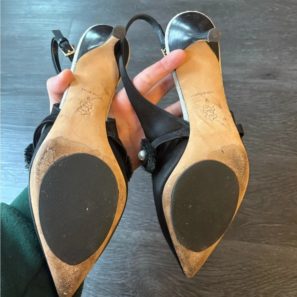 Tory Burch Pearl Black Pointed Toe Slingback Heels Size 9
